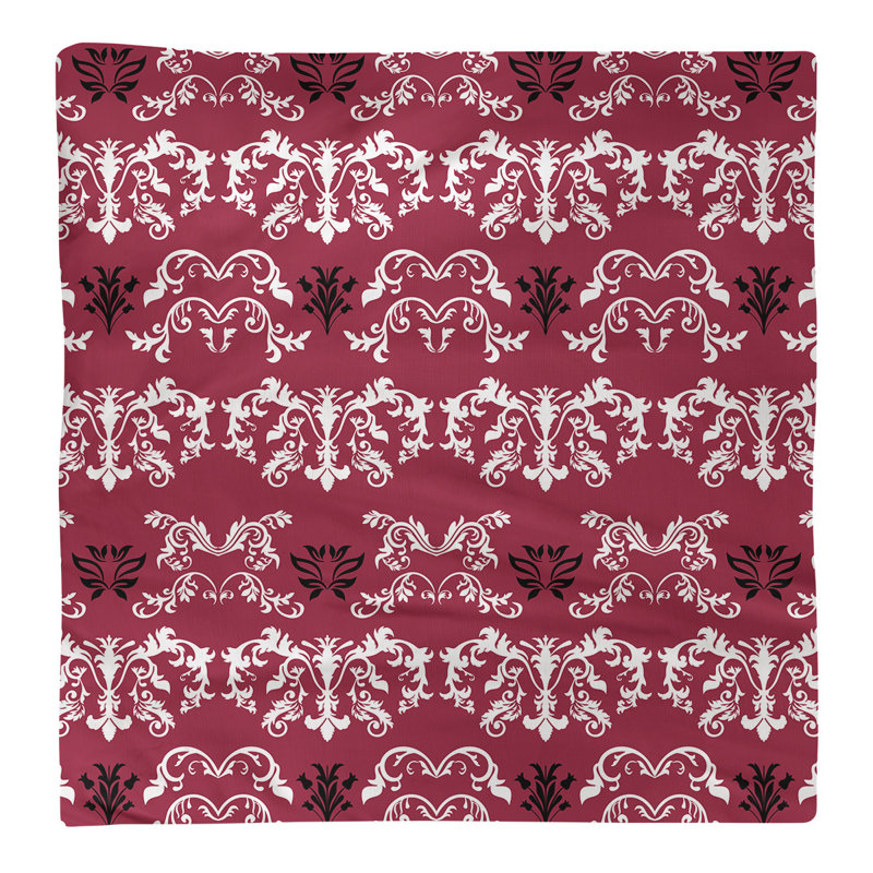 Damask Square Napkin, White/Red/Black, Polyester, 10" W x 10" L
