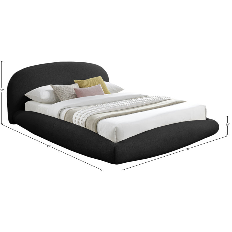 Lit en tissu Genesis, Très grand, Tissu en teddy imitation Shearling noir