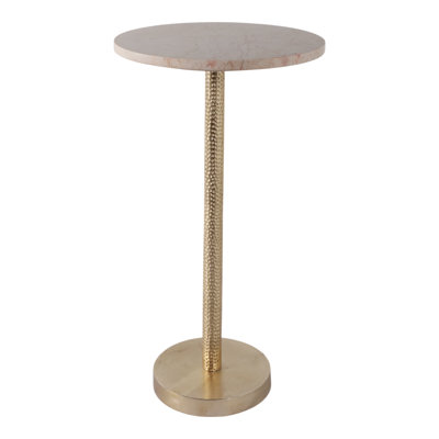 Rejanae Elegant Metal Round Pedestal Drink Table with Stone Tabletop for Decorative Accents - Small Top End Table for Living Room or Kitchen Display - 25"