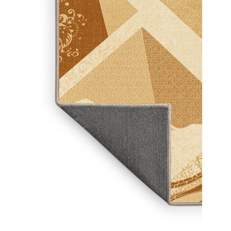 Tapis oriental moelleux doux et moelleux à motif oriental pyramide Gizeh de couleur brun - beige, 6 x 9
