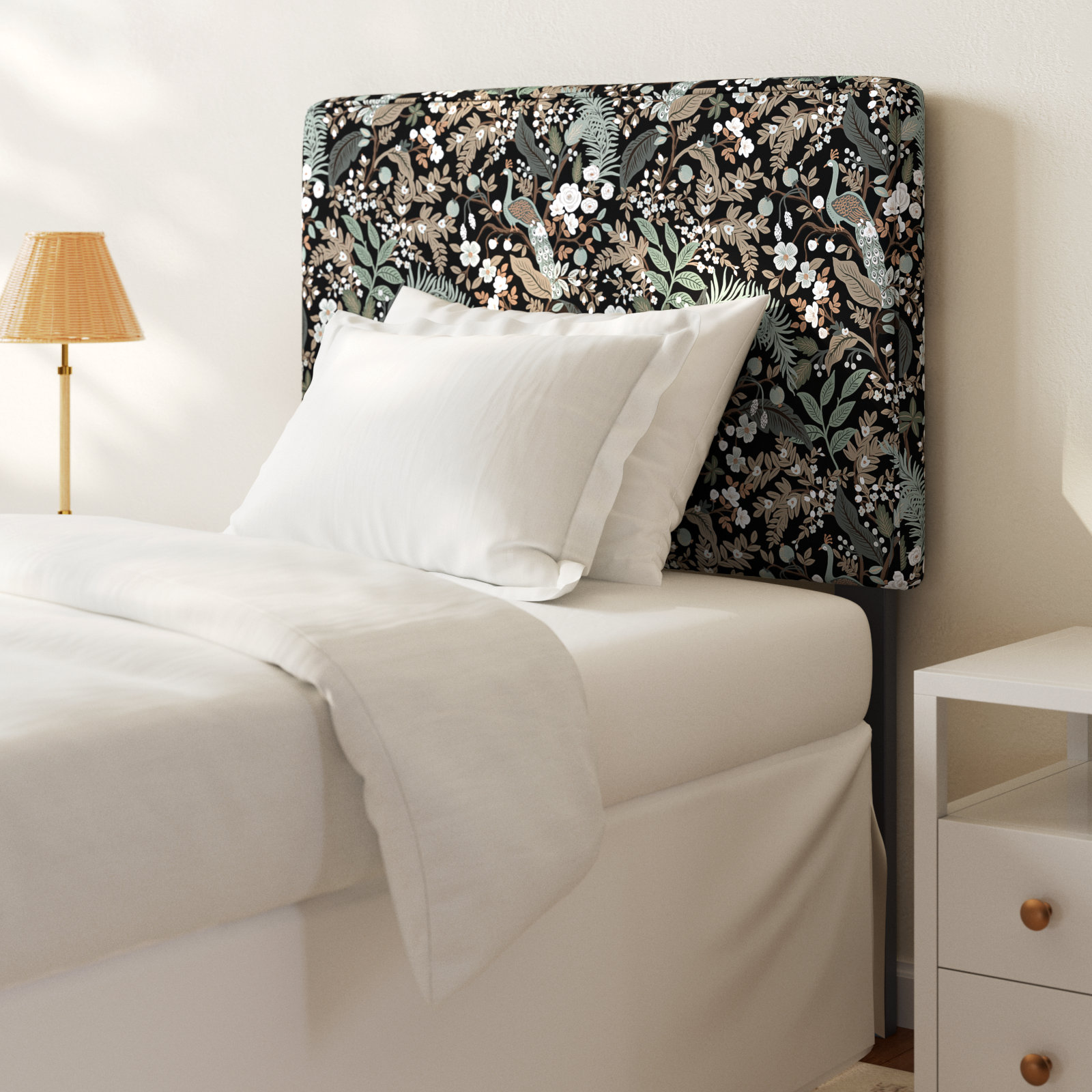 Rifle Paper Co. x Cloth & Company Elly Headboard, Twin, Rpc Peacock Black Linen