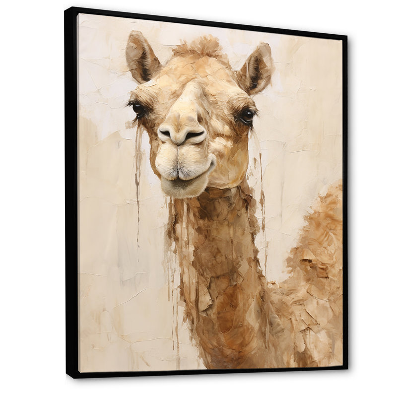 Minimalisme beige chameau II sur toile, H 32 po x l 16 po x P 1 po, Cadre flottant noir