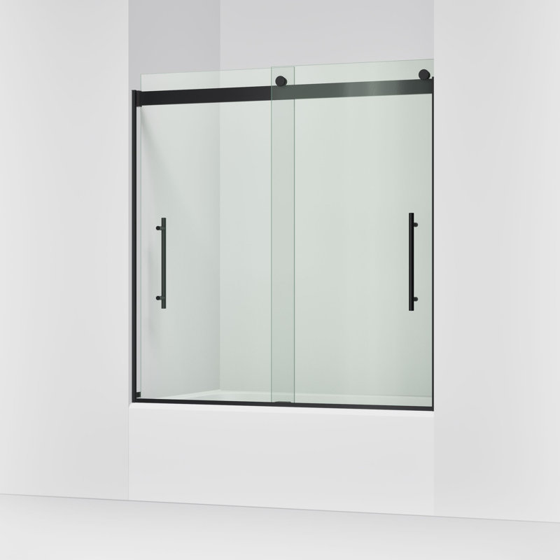 Levity Plus Less Sliding Bath Door, 61-9/16 In. H X 56-5/8 - 59-5/8 In. W, With 5/16 In.-Thick Crystal Clear Glass, Black