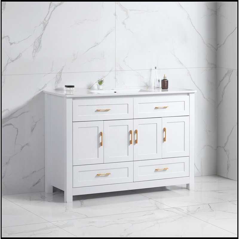 Ensemble de meuble-lavabo 48 po avec lavabo en céramique, armoire de rangement abondante, 4 portes à fermeture douce et 4 tiroirs
