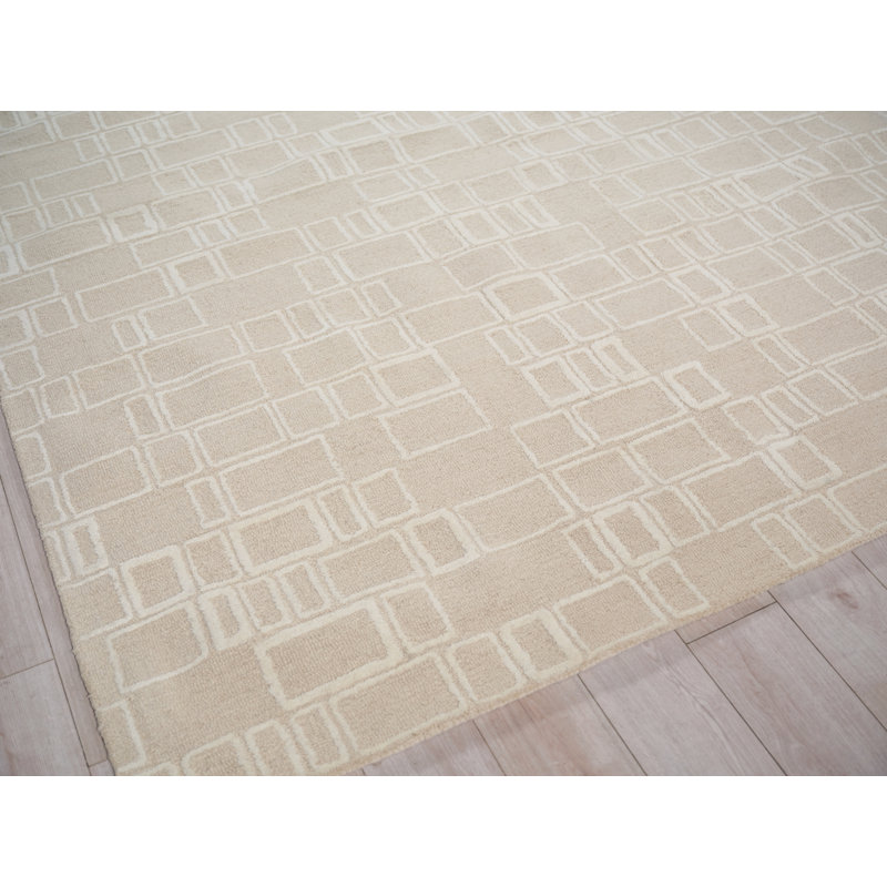 Soho Hand Tufted Wool Abstract Area Rug, Rectangle 12' x 15', Beige/Ivory