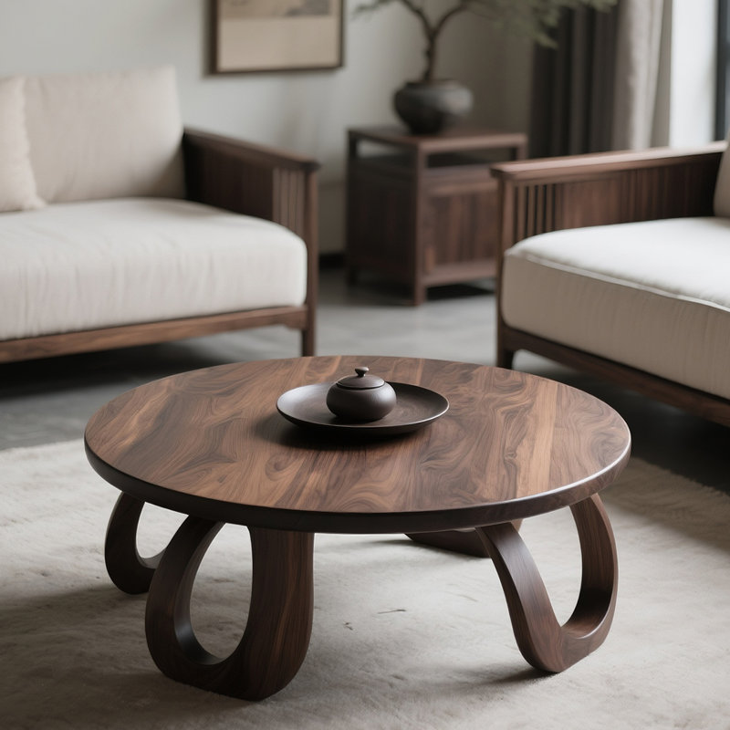 Modern Chinese Walnut Coffee Table, 17.7" H x 35.4" L x 35.4" W