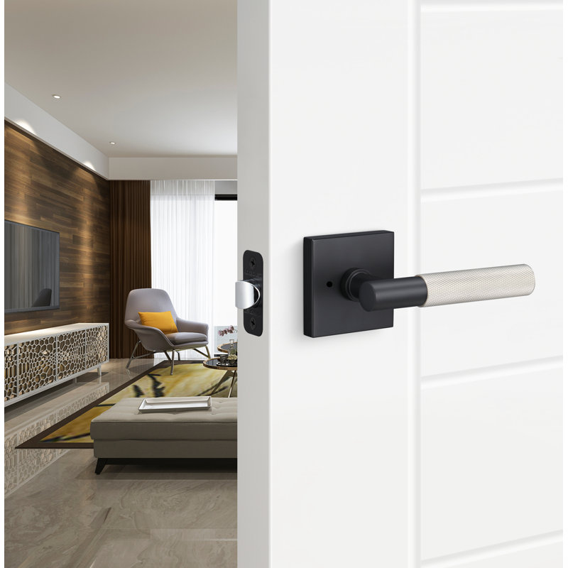 Aspra Square Privacy Rosette, Knurled Grip, Flat Black