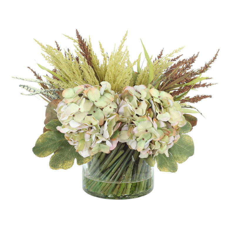 Fall Centerpiece with Hydrangeas, Pampas and Wheat