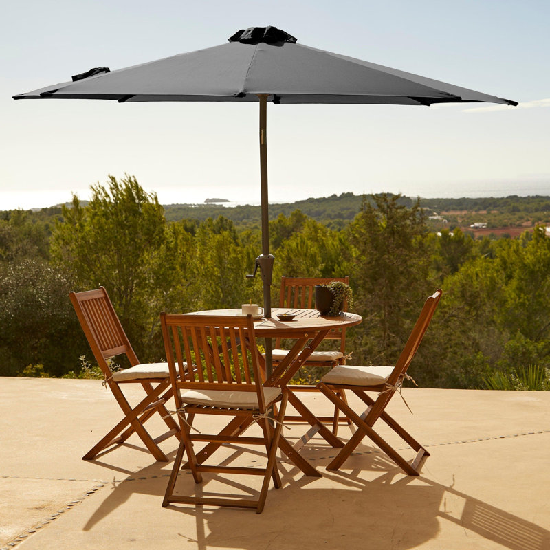 Nayoun 4 - Person Acacia Solid Wood Patio Dining Set Round Table, Arms, Grey