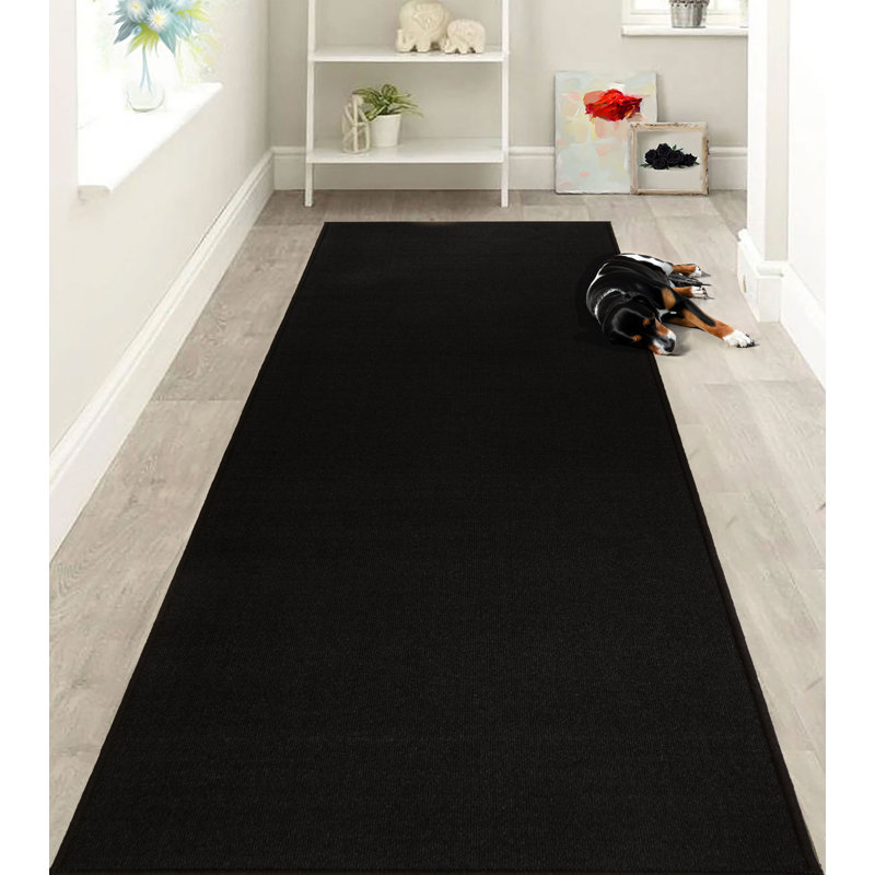 Solid Color Black with Slip Resistant Low Pile Rug, Runner 2'2" x 6'