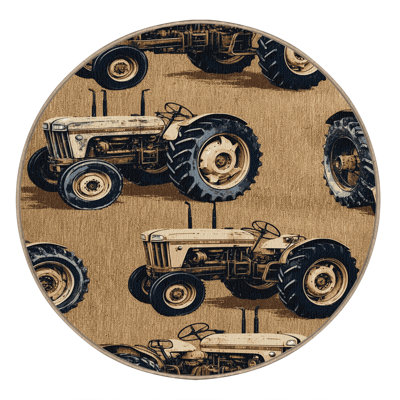 Washable Vintage Tractors Farm Area Rug