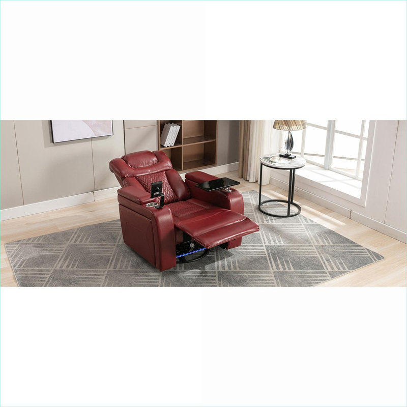 Fauteuil de cinéma inclinable électrique à siège simple en cuir polyuréthane rouge riche pivotant à 270 ° pour le salon