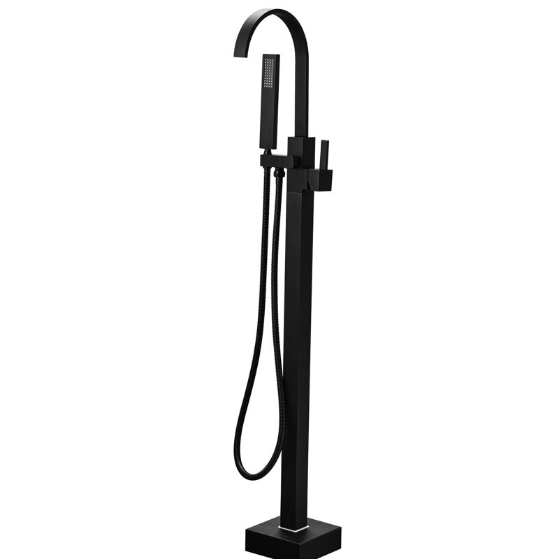 Bathroom Floor Mount Bathtub Faucet With Handheld Shower - Black Matte Finish Curved And 1/2 Thread, Matte Black
