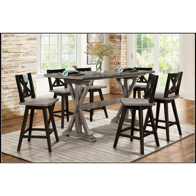 Rustic Distressed Grey Counter Height Dining Table, Solid Rubberwood, Compact and Durable for Modern Kitchens