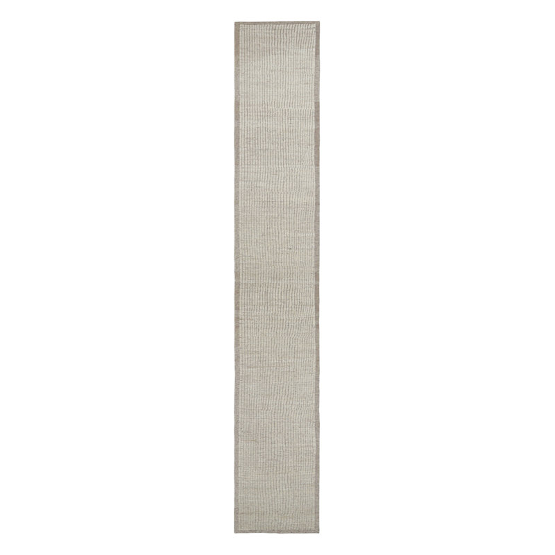 Rug & Kilim's Extra-Long Kilim Runner Rug With White Textural Stripes And Striae, Runner 3'1" x 18'10"
