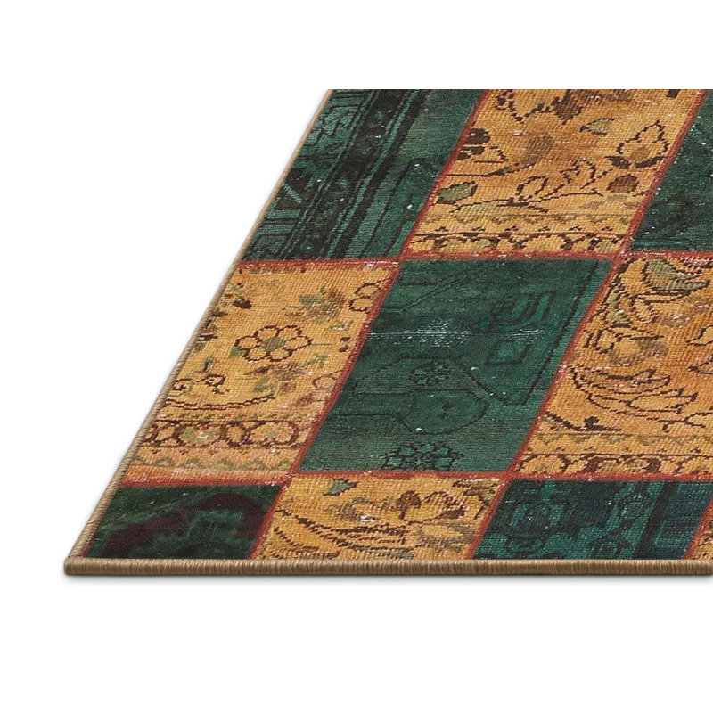 Tapis turquoise / brun clair Patchwork, Rectangle 5 pi x 8 pi