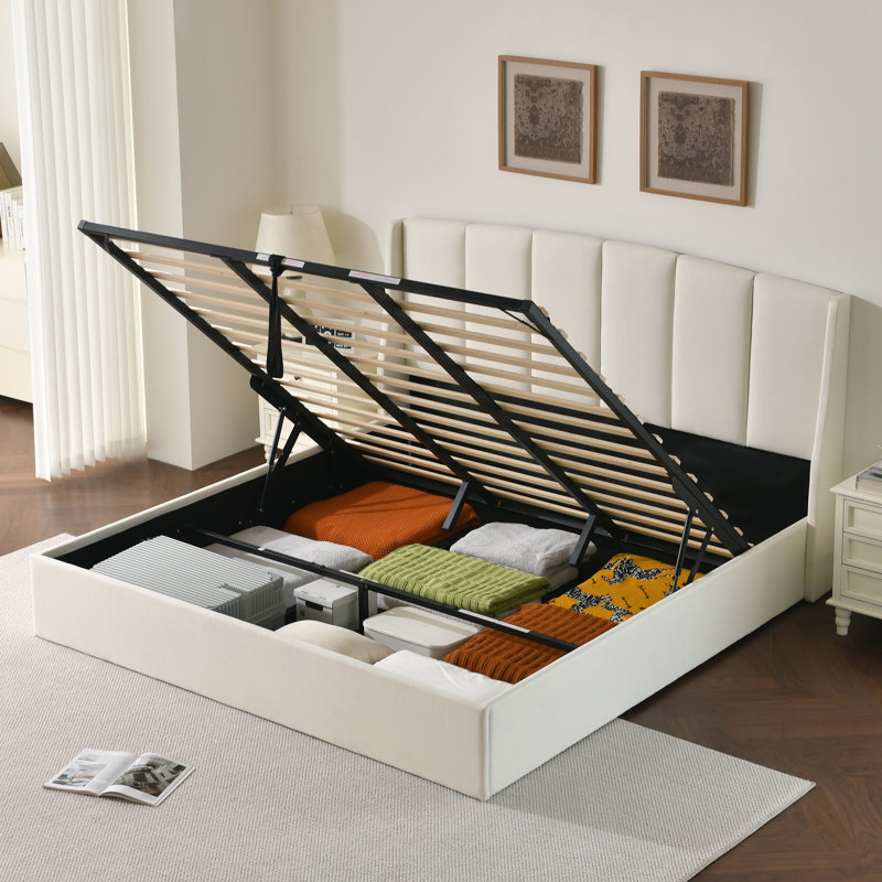 Balynda Upholstered Storage Platform Bed, White, King
