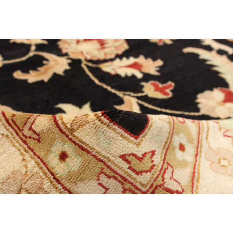 Tapis d’intérieur en laine chobi noir/crème 9 pi 1 po x 12 pi 1 po one-of-kind à la main-noué la 2010 Idlewild