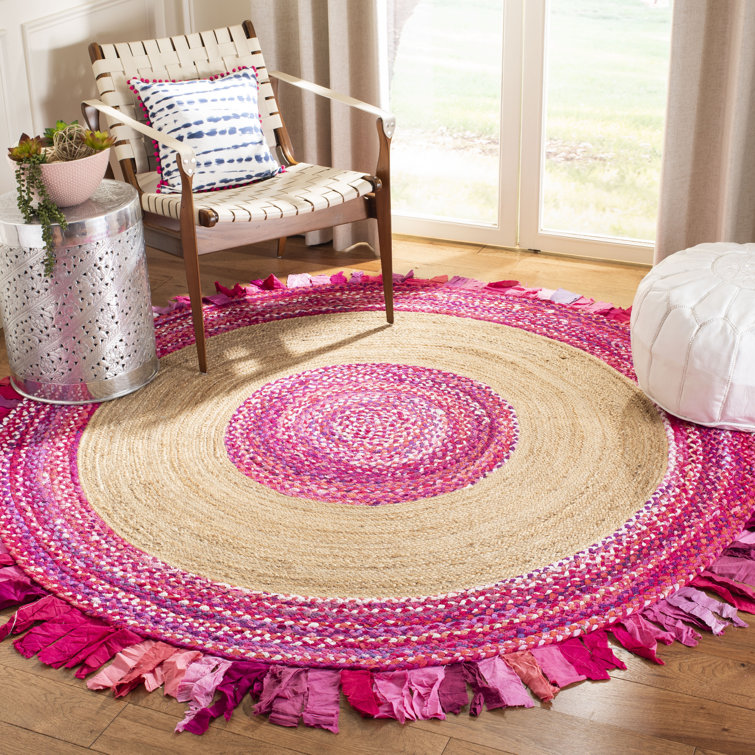 Bogard Hand Woven Cotton/Jute Rug in Natural/Pink