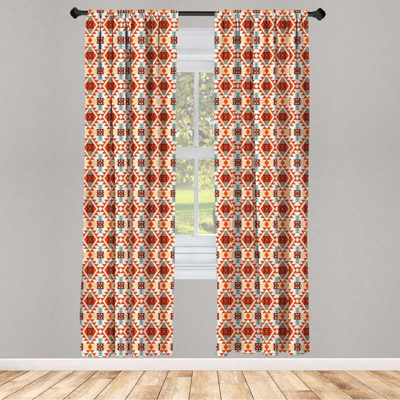 Tribal Geometric Semi-Sheer Rod Pocket Curtain Panels, 28" x 84"