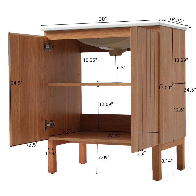 Meuble-lavabo moderne 30 po avec lavabo en céramique, armoire de salle de bain minimaliste