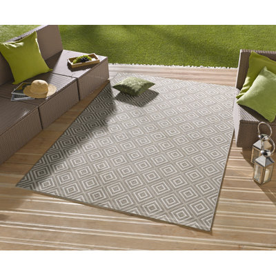 Flat Weave, Indoor & Outdoor Carpet, Living Room, Terrace, Balcony, Diamond Pattern - Grey