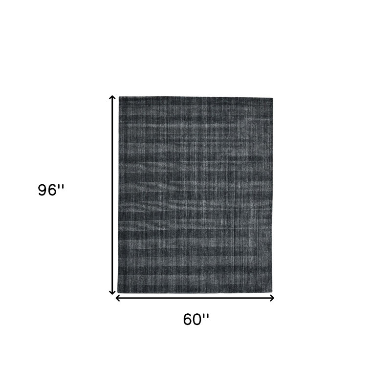 Tapis gris anthracite et écossais en laine tissé à la main 5 pi x 8 pi