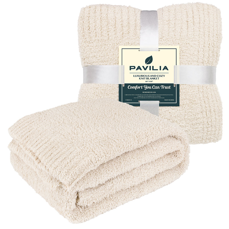Cream Twin Reversible Fleece Knit Throw Blanket