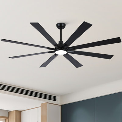Modern 72" 8-Blade Windmill Indoor Matte Black Ceiling Fan With LED Lights, Remote Control and Quiet DC Motor