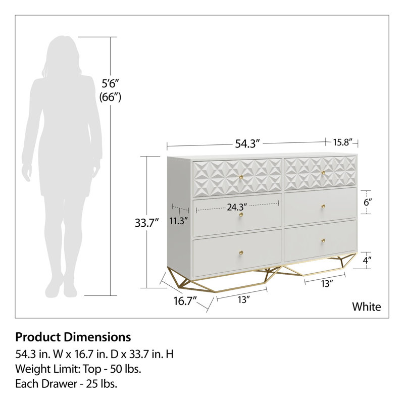 Commode double 6 tiroirs l 54,3 po Blair