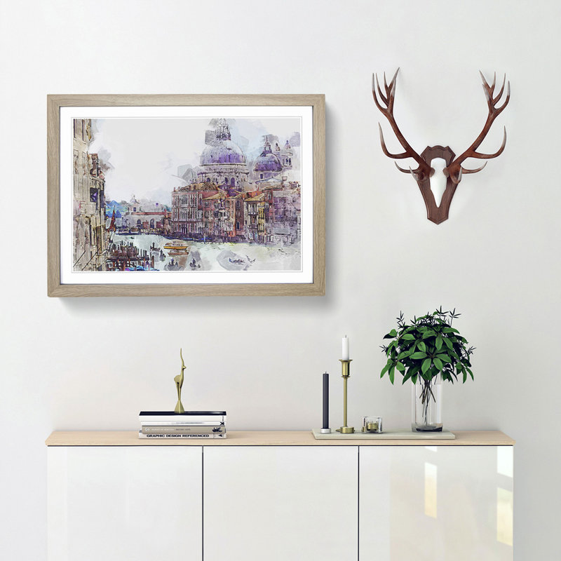 Canal Through Venice Italy in Abstract - Framed Print, 36cm H x 48cm W x 2cm D, Oak Framed