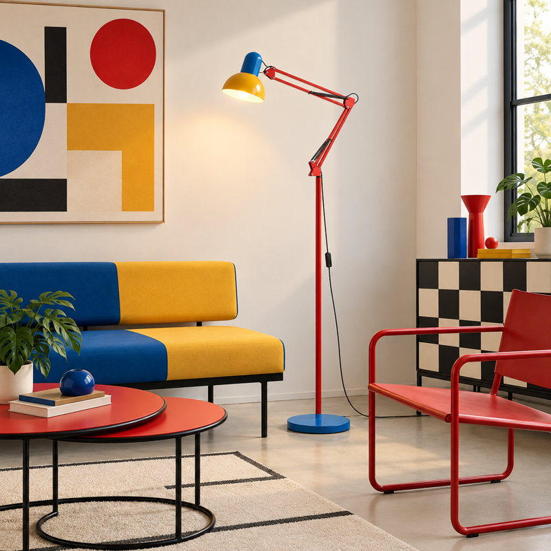 Lampadaire USB en fer de style Memphis, réglable, avec lumière chaude 3000K