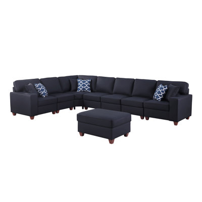 Shayle Artificial Leather Modular Sectional With Ottoman