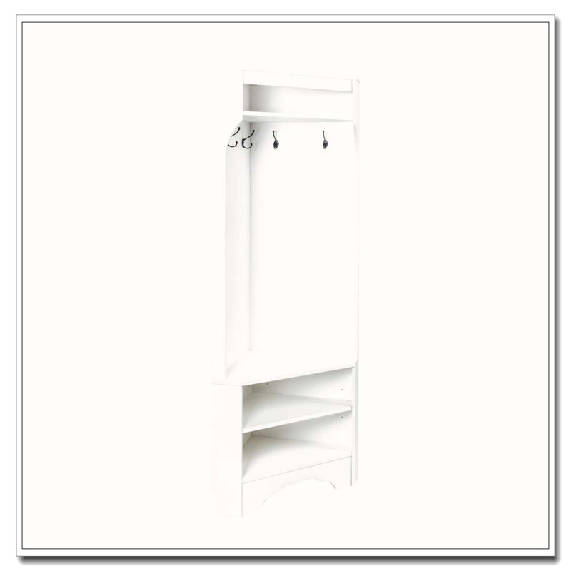 Minimalist Corner Hall Tree with Shoe Bench, White
