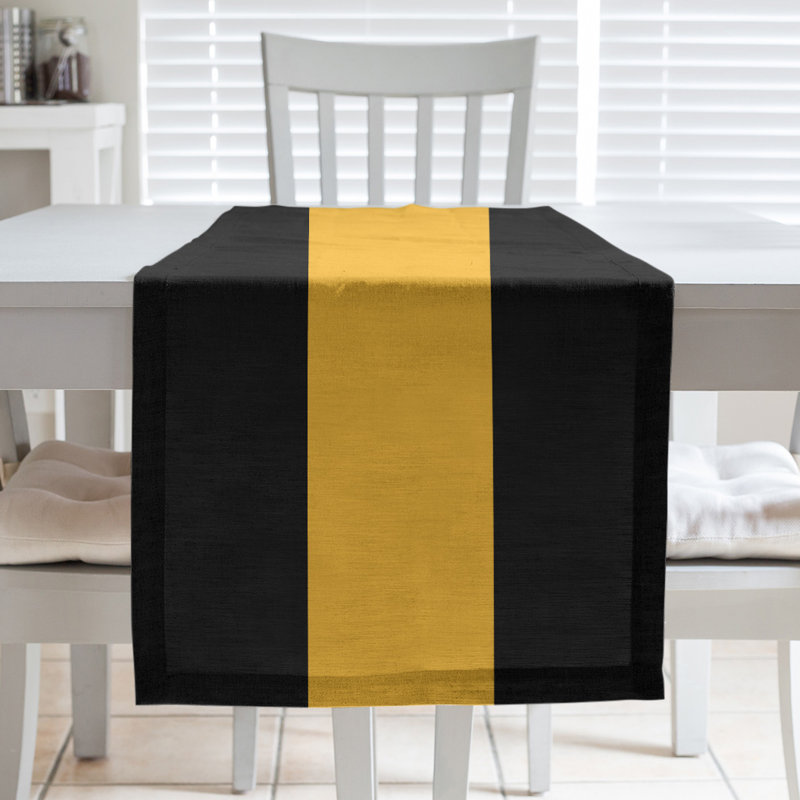 Los Angeles LA Basketball Table Runner, 72" L x 16" W, Black/Gold/Black, Poly Twill