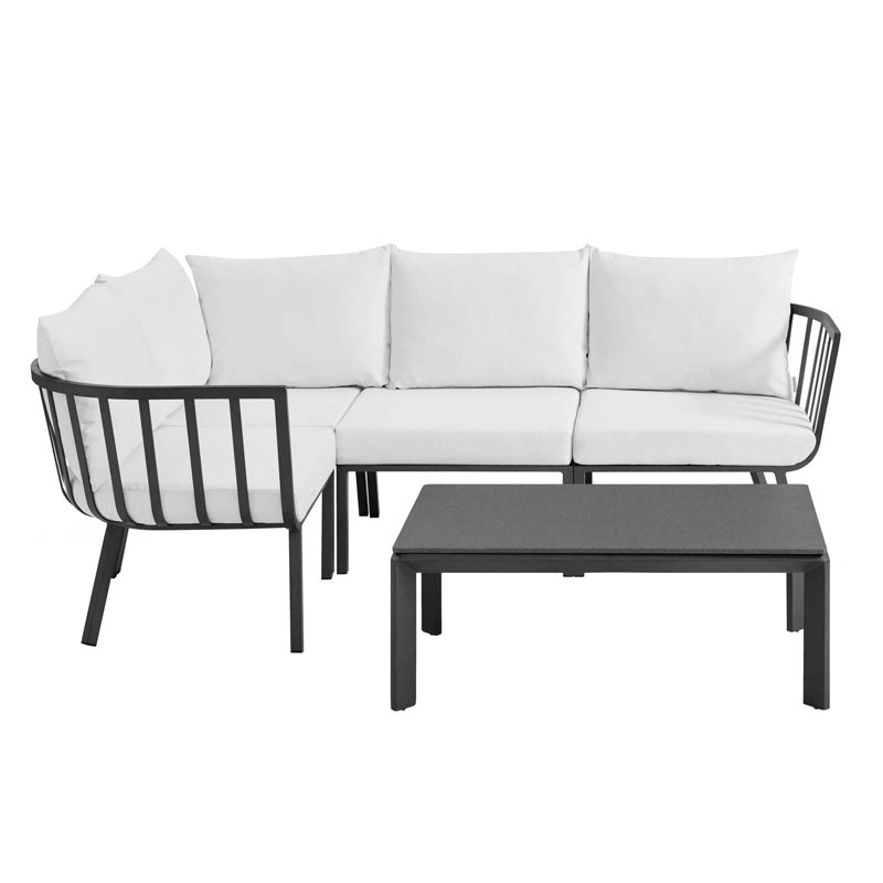 Riverside 5 Piece Outdoor Patio Aluminum Set, White, Gray