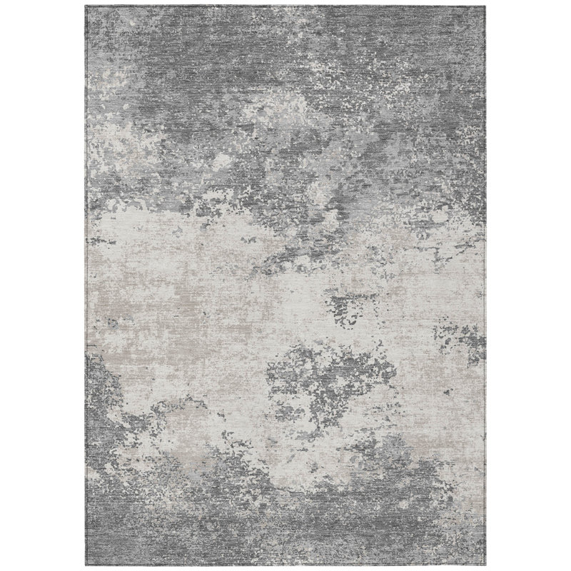 Tapis extérieur lavable abstrait gris et beige 5 pi x 8 pi