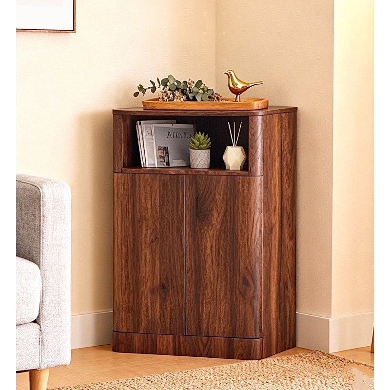 Armoire de coin moderne à 2 portes, armoire de rangement compacte avec tablette réglable, brun, Brun