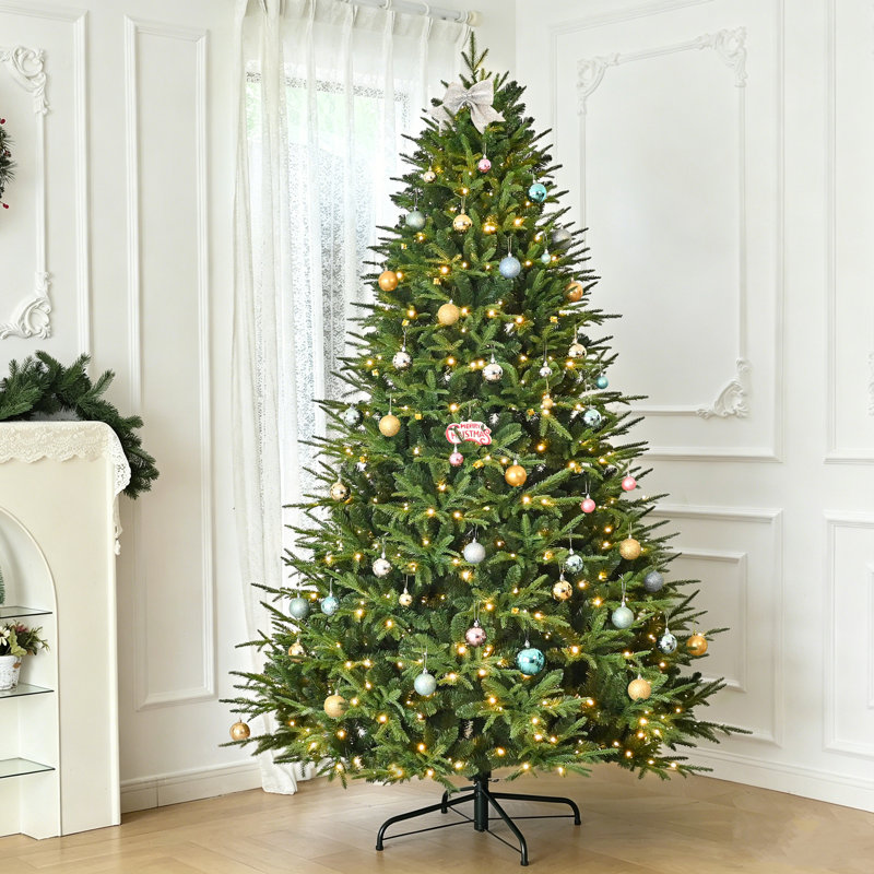 Arbre de Noël complet en PE / PVC pré-éclairé, lumières DEL et base en métal, H 7,5 pi