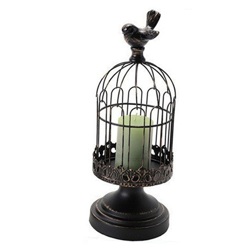 Bougeoir noir décoratif en forme de cage à oiseaux, style rétro rétro, en fer forgé, idéal pour la décoration de table, foyer, étagère ou manteau de cheminée.