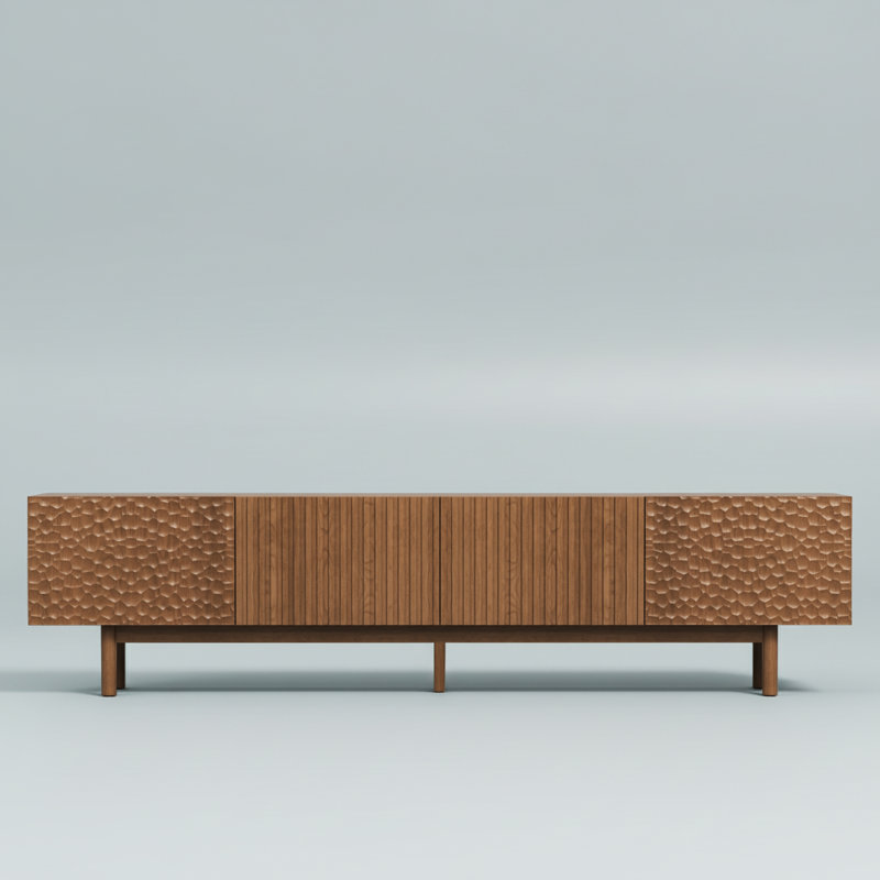 86.6'' Modern Wood Tv Stand With Textured Doors & Storage,  Fits Tvs Up To 90''