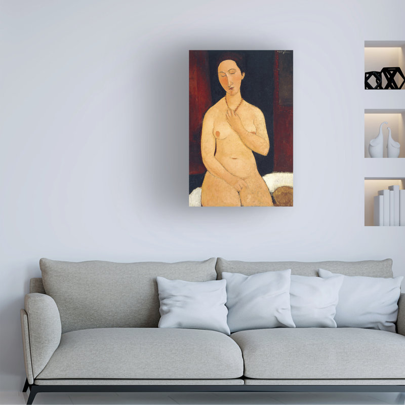 Amedeo Modigliani assis nu avec collier, 1917, art sur toile, H 47 po x l 30 po