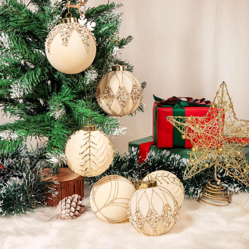 12 pièces de boules de Noël blanches - 4 styles de décoration d'arbre de Noël, H 9,65 po x l 12,87 po x P 3,31 po