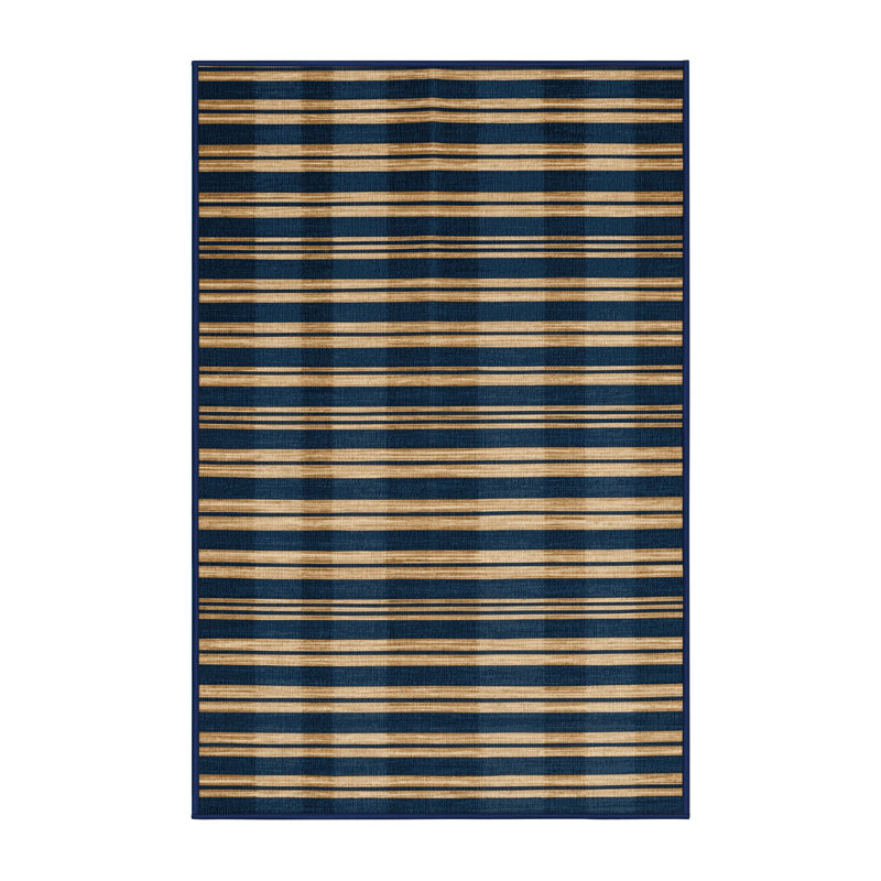  Tapis lavable rayé bleu marine et ivoire, Tapis de couloir 2 pi x 4 pi