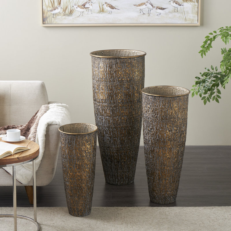 Cole And Grey Metal Tapered Textured Floor Abstract Vase With Gray Backing