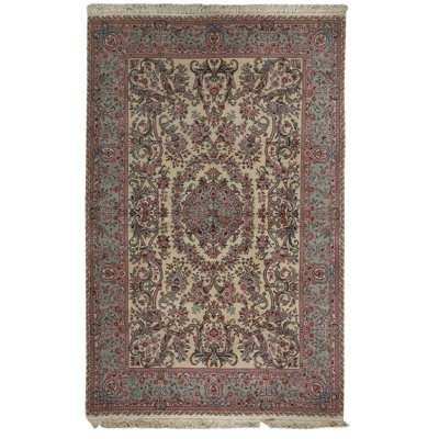 Tapis vert / brun / beige noué à la main de haute qualité