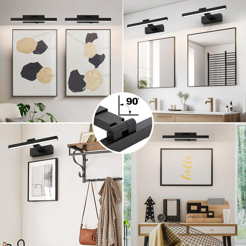 Picture Lights with Remote, Matte Black, 16" H x 7.6" W x 2" D
