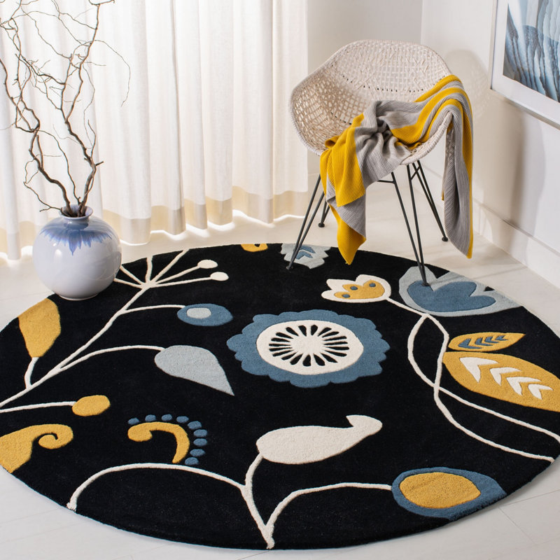 Soho Hand Tufted Wool And Viscose Floral Rug, Round 6'