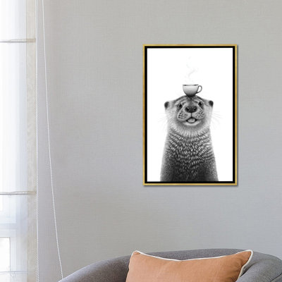 Loutre avec café - reproduction d'art murale - toile encadrée