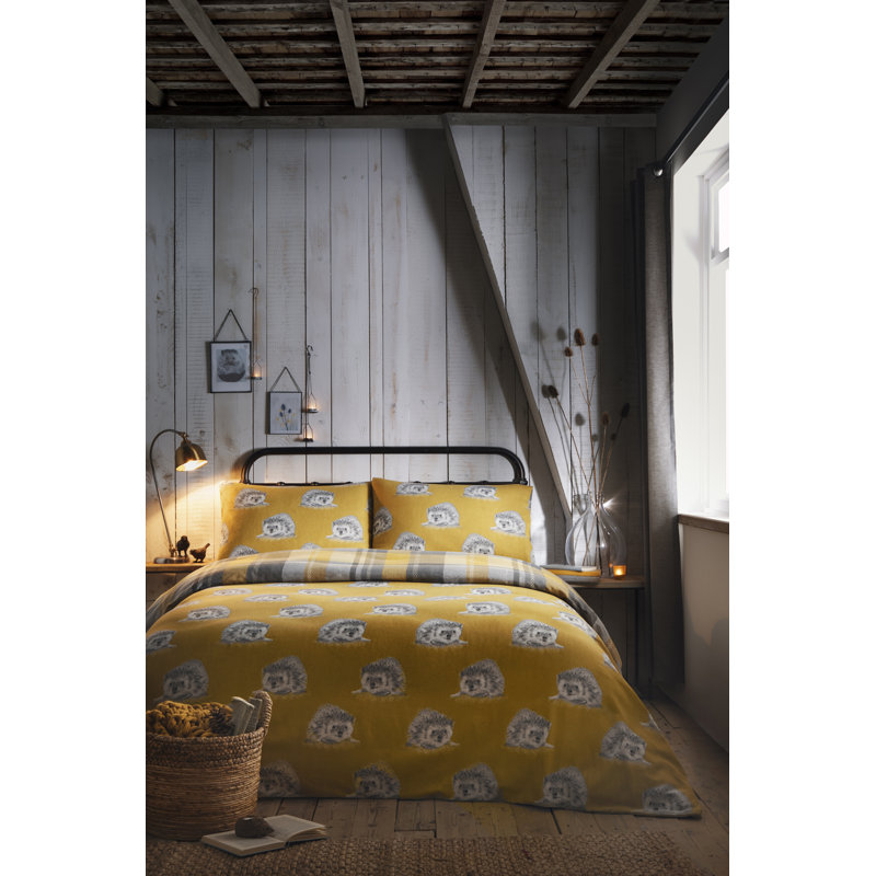 Plaid Duvet Cover Set with Pillowcases, Kingsize - 2 Standard Pillowcases, Ochre